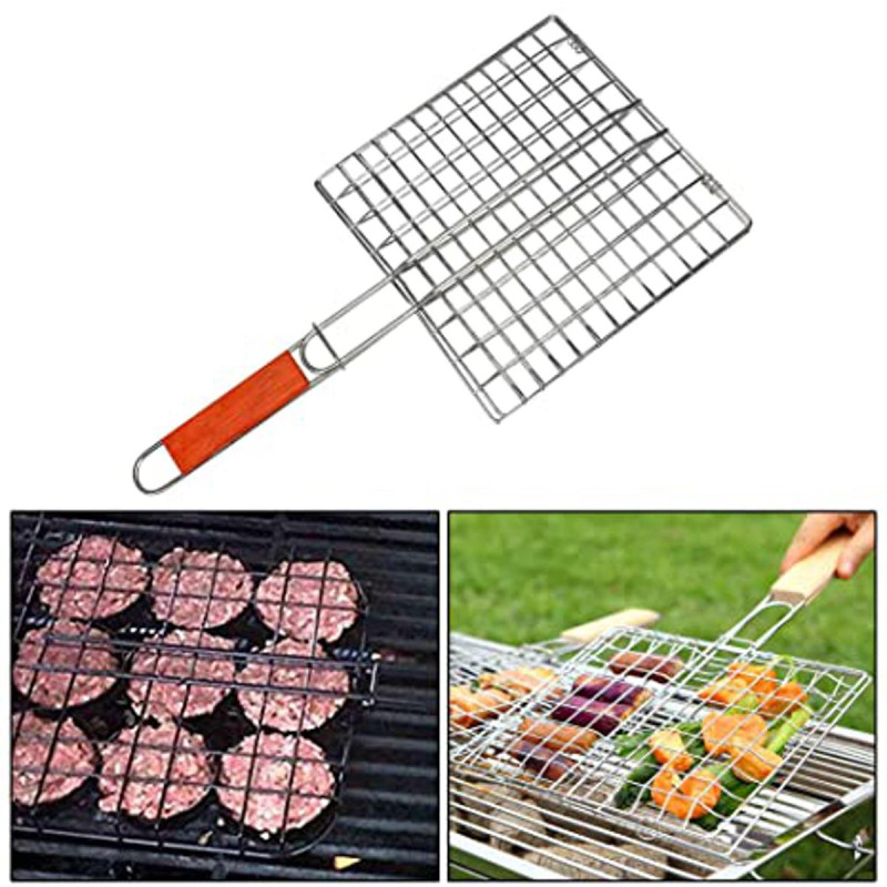 BBQ Grill Rack – Stainless Steel with Wooden Handle BBQ Grill Rack – Stainless Steel with Wooden Handle