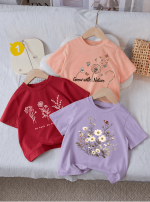 Pack of 3 Nature Flower Printed T-Shirts for Girls