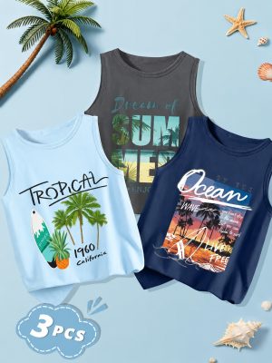 Pack of 3 Tropical Ocean Dream Kids Printed Tank Tops