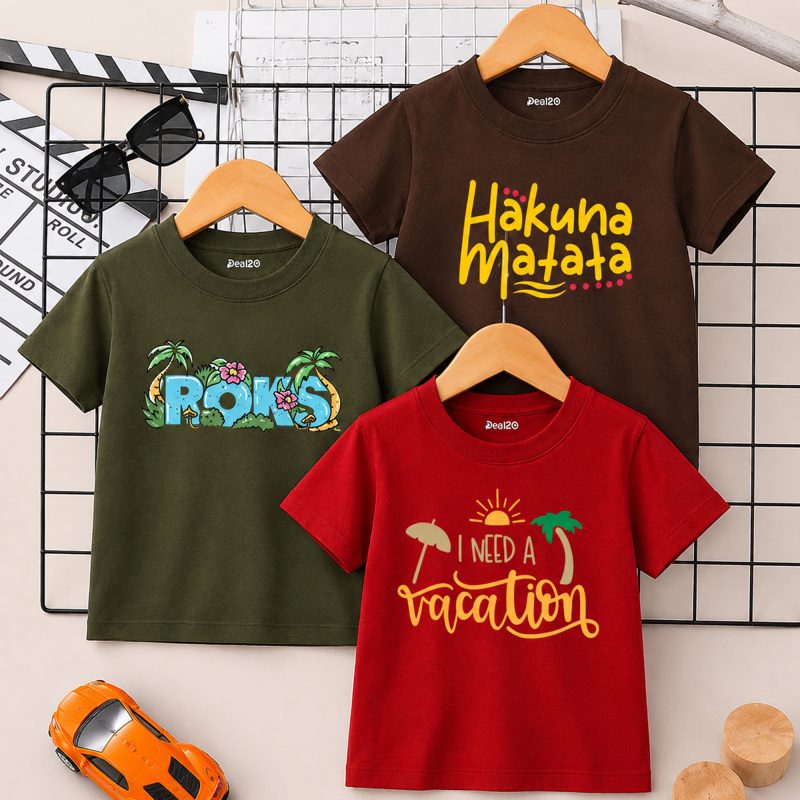 Pack of 3 Vacation Roks Printed T-Shirts For Boys