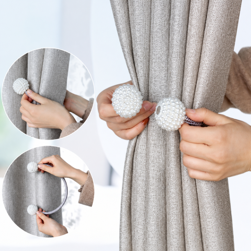 Pack of 2 Magnetic Pearl Curtain Clip Tie Buckle Holder