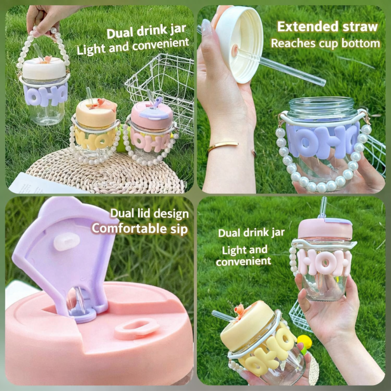 Summer Water Bottle – Pearl Chain & Straw