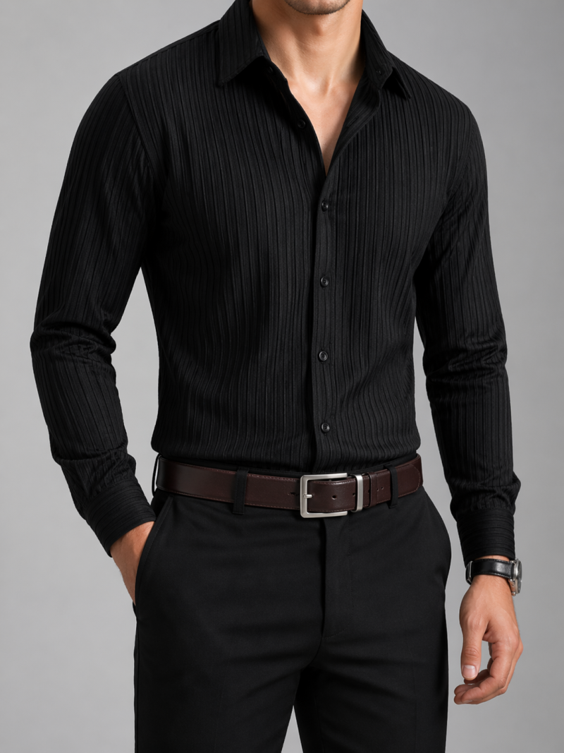 Black Casual Solid Color Full Sleeve Jacquard Shirt Black Casual Solid Color Full Sleeve Jacquard Shirt