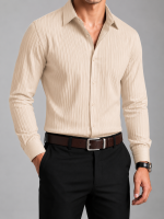 Fawn Casual Solid Color Full Sleeve Jacquard Shirt