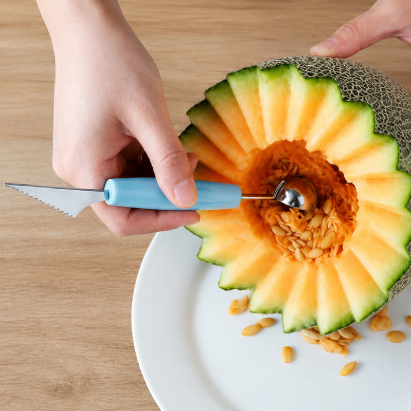 Stainless Steel Melon Baller – 2 in 1 Fruit Carving Tool