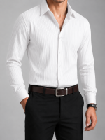 White Casual Solid Color Full Sleeve Jacquard Shirt