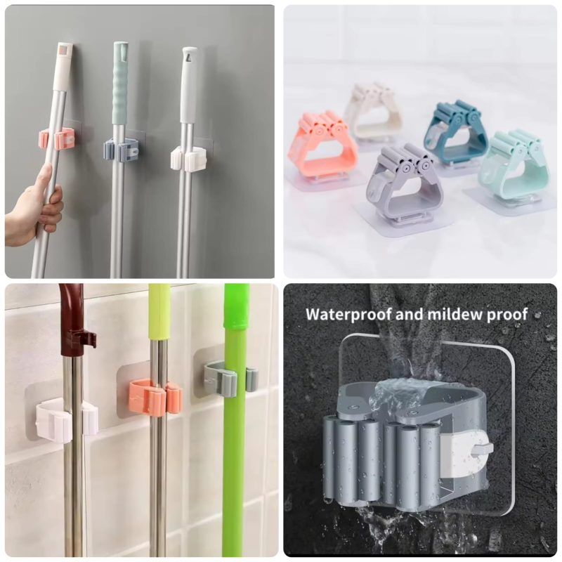 Self‑Adhesive Mop Holder – Waterproof Wall Mount Clip