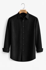 Black Casual Solid Color Full Sleeve Jacquard Shirt