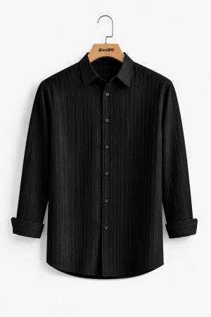Black Casual Solid Color Full Sleeve Jacquard Shirt