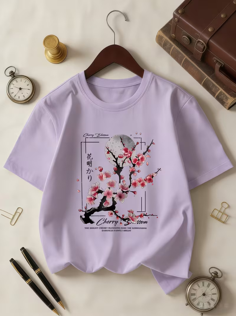 Cherry Blossom Printed T-shirt for Girls Cherry Blossom Printed T-shirt for Girls