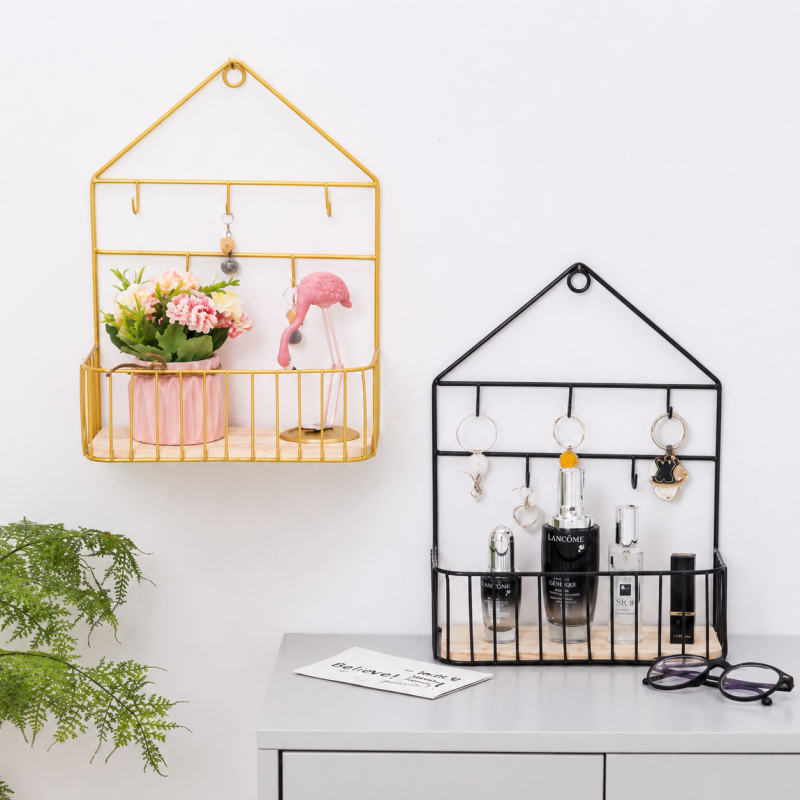Creative Wall Shelf With Hooks – Decorative Organizer