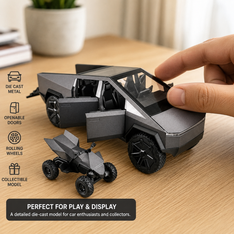 Cyber Truck Die‑Cast Model Toy – With Bike & Light Music