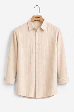 Fawn Casual Solid Color Full Sleeve Jacquard Shirt