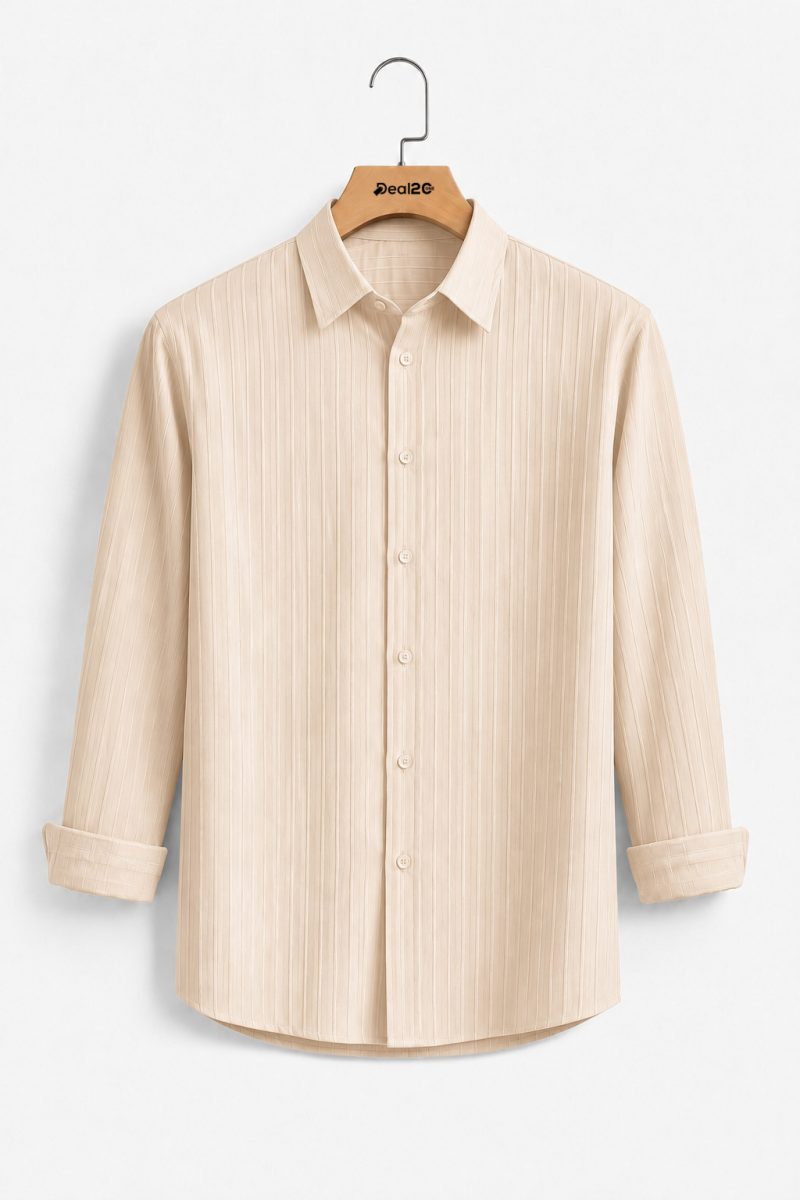 Fawn Casual Solid Color Full Sleeve Jacquard Shirt