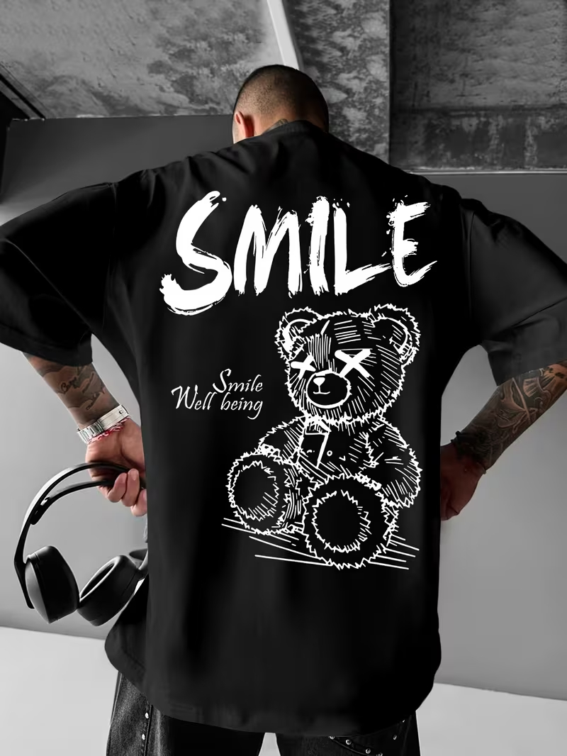 Smile Bear Oversized Printed T-Shirt For Mens Smile Bear Oversized Printed T-Shirt For Mens