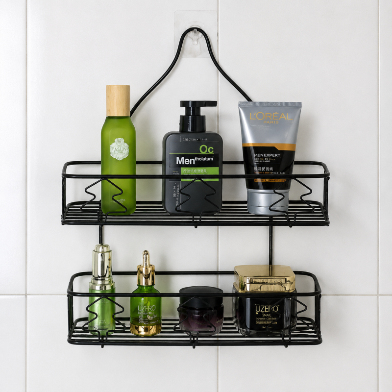 Double Layer Bathroom Rack – Wall‑Mounted Organizer