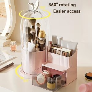 Rotating Brush Holder with Cosmetic Organizer