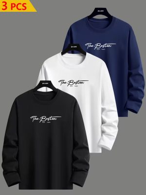 Pack of 3 NBW Boston EST Printed Long Sleeve T-shirts for Men