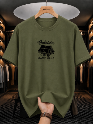 Out Sider Army Green Printed T-Shirt For Mens