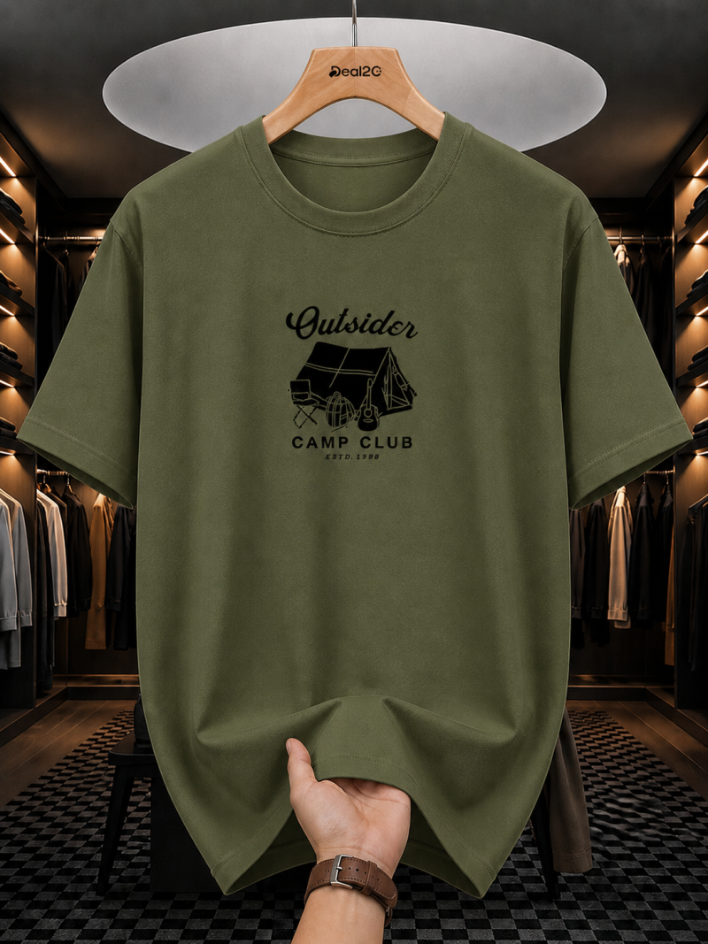 Out Sider Army Green Printed T-Shirt For Mens Out Sider Army Green Printed T-Shirt For Mens