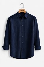 Navy Blue Casual Solid Color Full Sleeve Jacquard Shirt