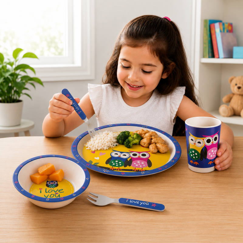 5 Pcs Kids Bamboo Fiber Feeding Set 5 Pcs Kids Bamboo Fiber Feeding Set