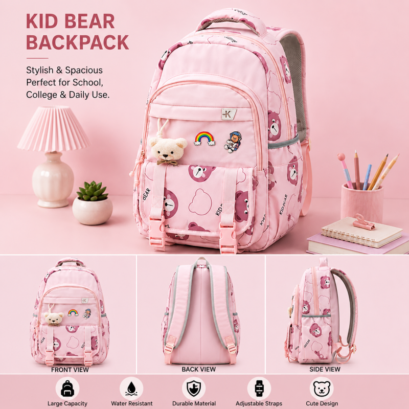 Cute Bear Kids Backpack – Spacious School Bag