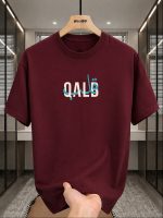 Qalb Maroon Printed T-Shirt For Mens