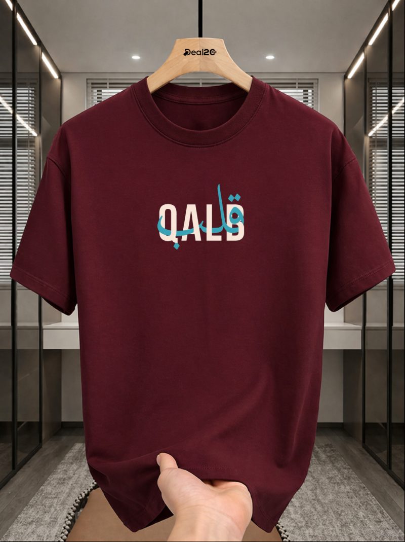 Qalb Maroon Printed T-Shirt For Mens