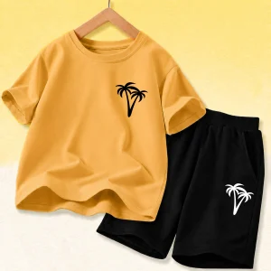 Island Palm Printed Summer Short Suit For Kids