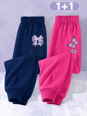 Pack of 2 PNB Butterfly French Terry Trousers for Girls