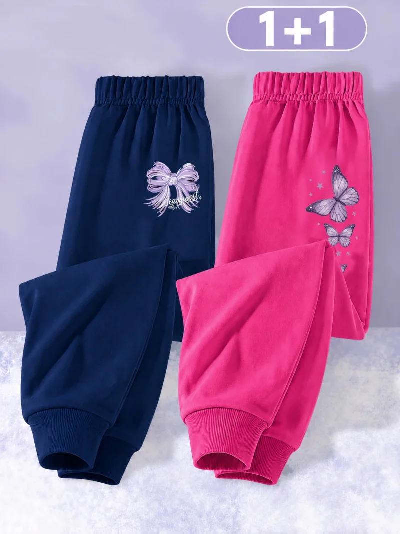 Pack of 2 PNB Butterfly French Terry Trousers for Girls