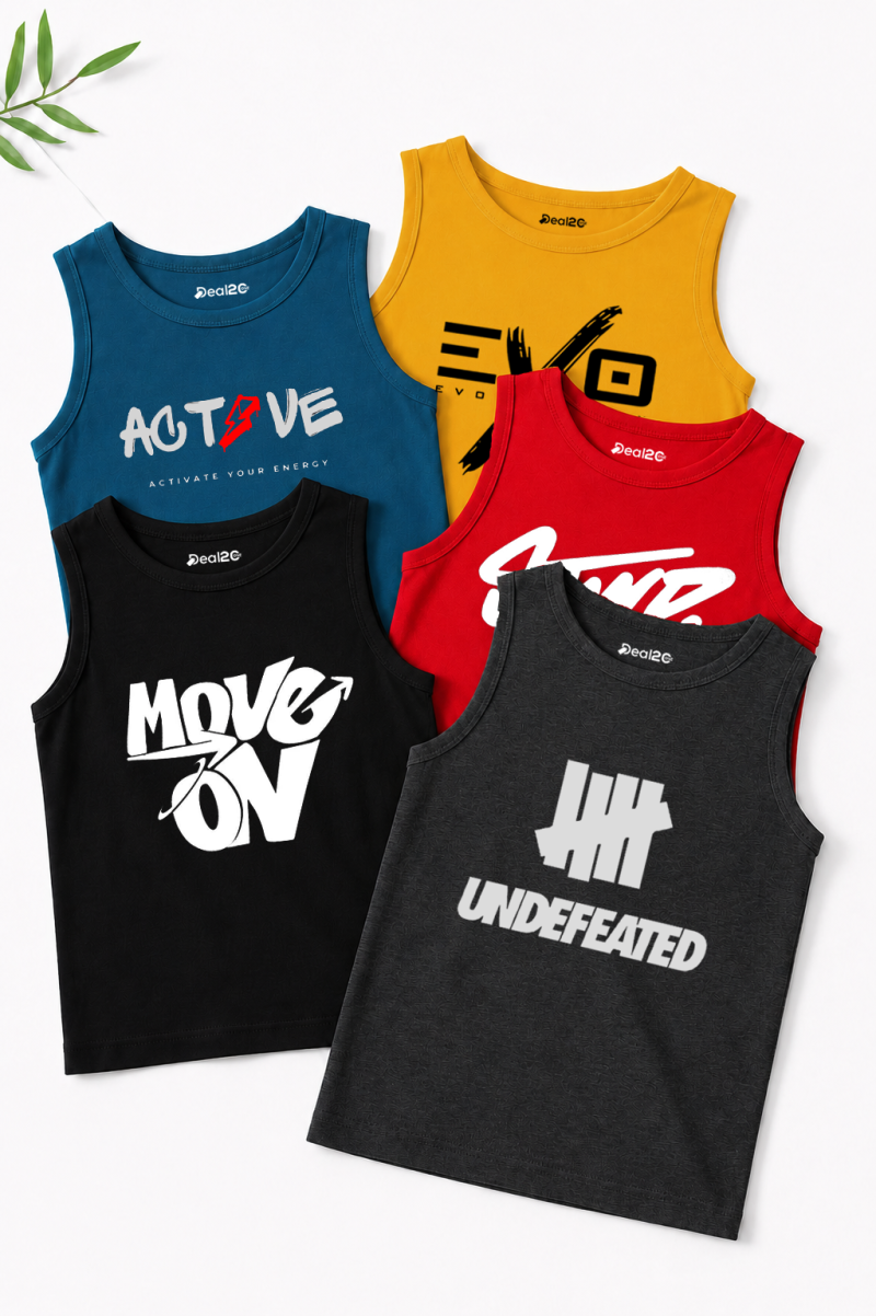 Pack of 5 Active Undefeated Kids Printed Tank Tops