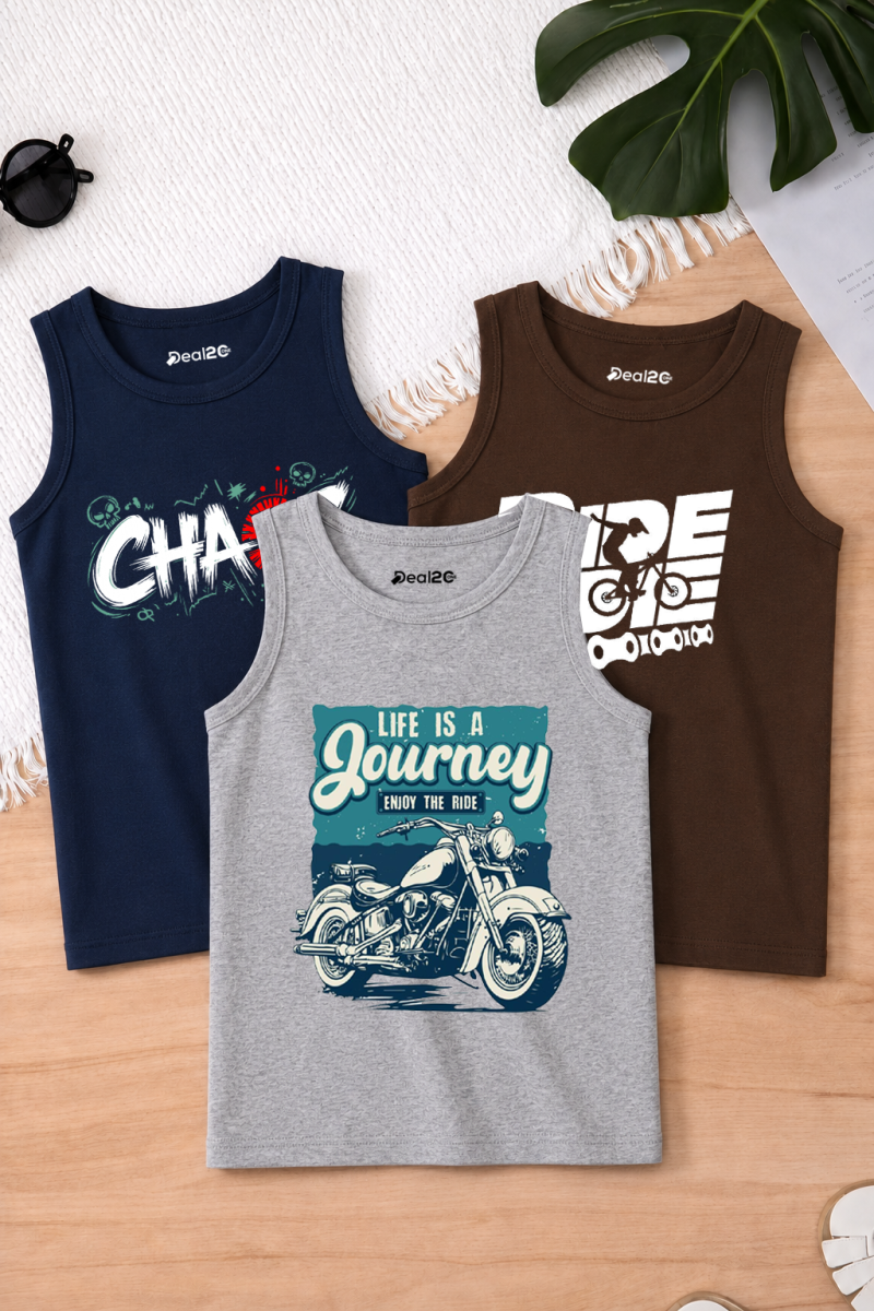 Pack of 3 Chaos Ride Journey Kids Printed Tank Tops
