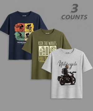 Pack of 3 Motorcylce Ride Printed T Shirts For Tween Kids