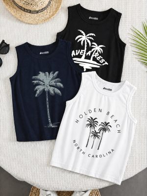 Pack of 3 Beach Rest Palm Printed Tank Tops for Tween Kids