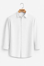 White Casual Solid Color Full Sleeve Jacquard Shirt