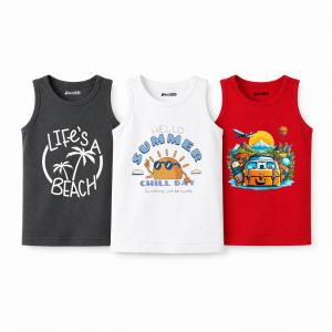 Pack of 3 Beach Chill & Travel Kids Printed Tank Tops