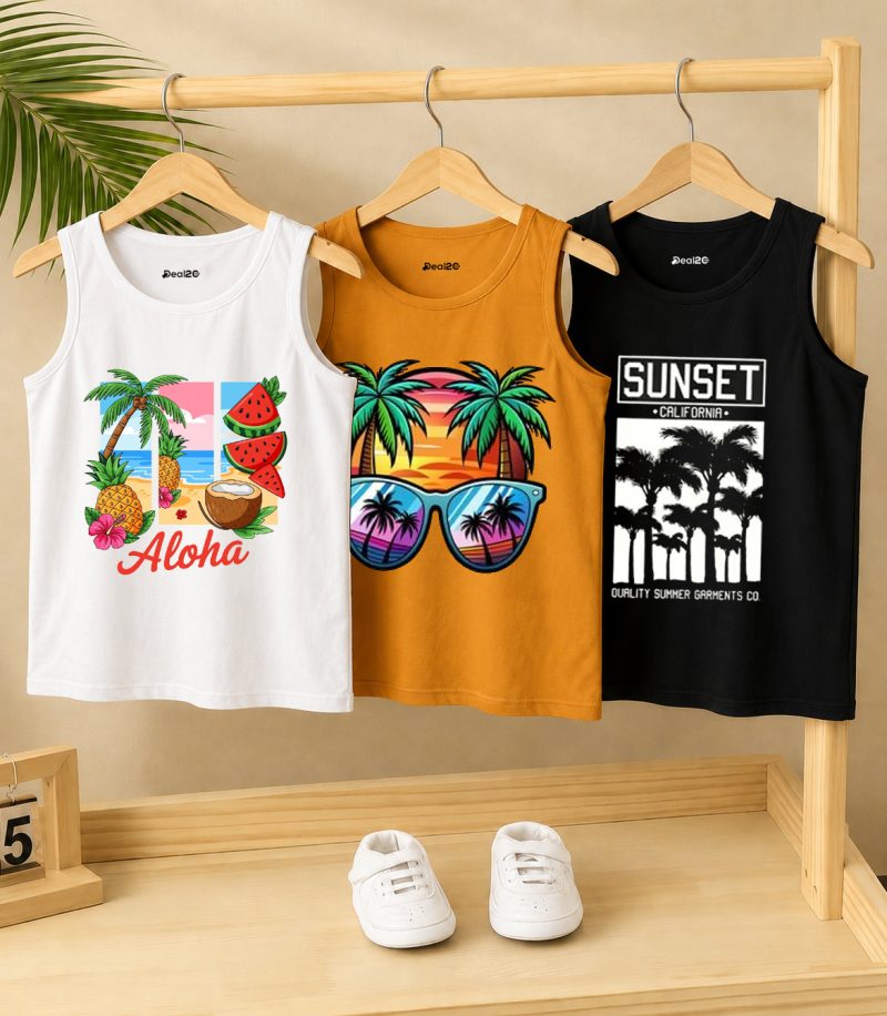 Pack of 3 Sunset California Kids Printed Tank Tops
