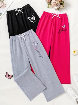 Pack of 3 Love Butterfly Believe French Terry Trousers for Girls
