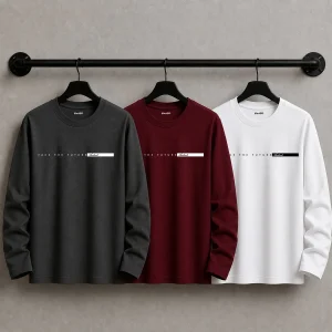 Pack of 3 Face Future Printed Long Sleeve T-shirt for Mens