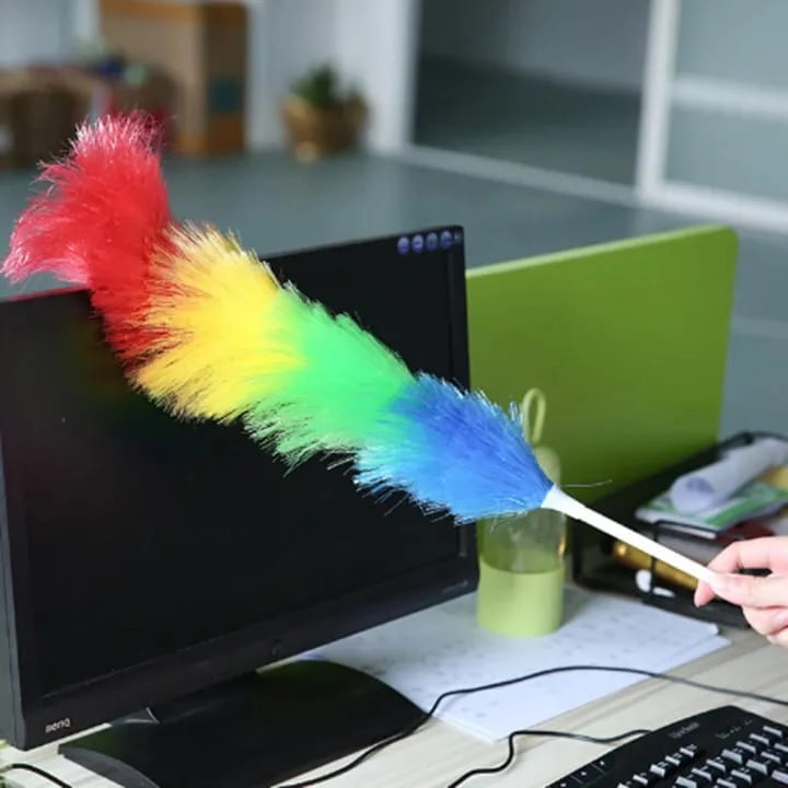 The Rainbow Magic Duster is a vibrant, lightweight cleaning tool designed to attract and remove dust efficiently. Featuring synthetic bristles in rainbow colors (red, yellow, green, blue) with a sturdy plastic handle, it is perfect for household and office cleaning. Its soft bristles trap dust without scratching surfaces, making it ideal for furniture, electronics, shelves, and walls. The colorful design adds a cheerful touch to everyday cleaning tasks. The Rainbow Magic Duster is a vibrant, lightweight cleaning tool designed to attract and remove dust efficiently. Featuring synthetic bristles in rainbow colors (red, yellow, green, blue) with a sturdy plastic handle, it is perfect for household and office cleaning. Its soft bristles trap dust without scratching surfaces, making it ideal for furniture, electronics, shelves, and walls. The colorful design adds a cheerful touch to everyday cleaning tasks.