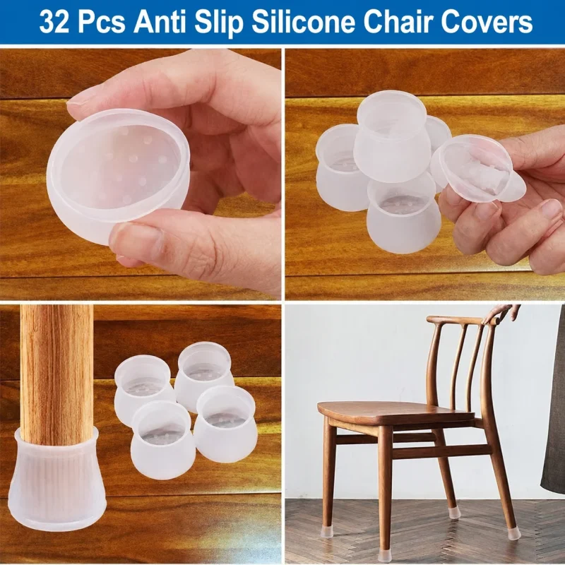 32pcs Anti‑Slip Silicone Chair Leg Covers – Floor Protectors