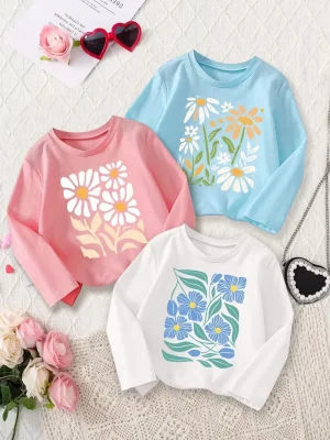 Pack of 3 Glow Bloom Charm Printed Long Sleeve T-shirts for Girls
