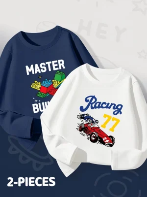 Pack of 2 Racing Builder Long Sleeve T-Shirts for Young Kids