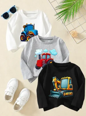 Pack of 3 Machine Squad Printed Long Sleeve T-Shirts for Young Kids