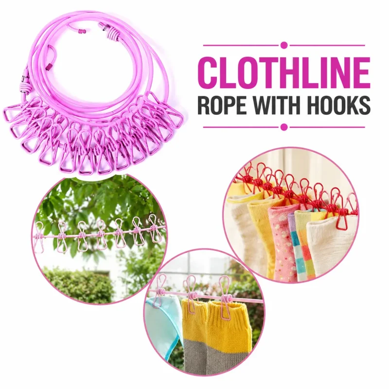 Clothesline Drying Rope with Hooks