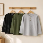 Bundle of 3 Henley Buttoned ABH Long Sleeve T-Shirts for Kids