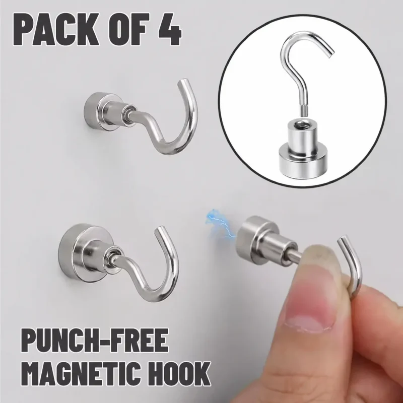 Punch‑Free Magnetic Hook – Pack of 4