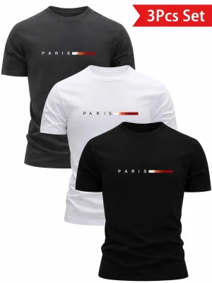 Pack Of 3 Paris Mens Printed T-Shirts